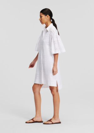 SSLV EMBROIDERY SHIRT DRESS WHITE