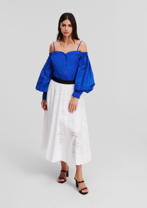 OFF SHOULDER EMBROIDERY TOP DAZZLING BLUE