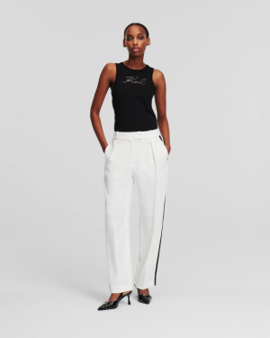 CONTRAST PANEL TAILORED PANTS 101101/WHITE-BL