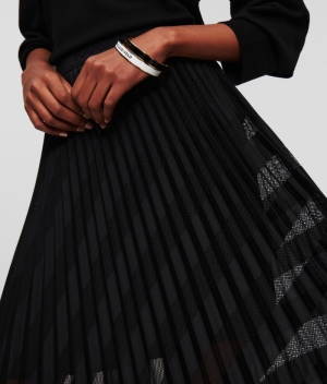 DIAGONAL MESH PLEATED SKIRT 999999/BLACK